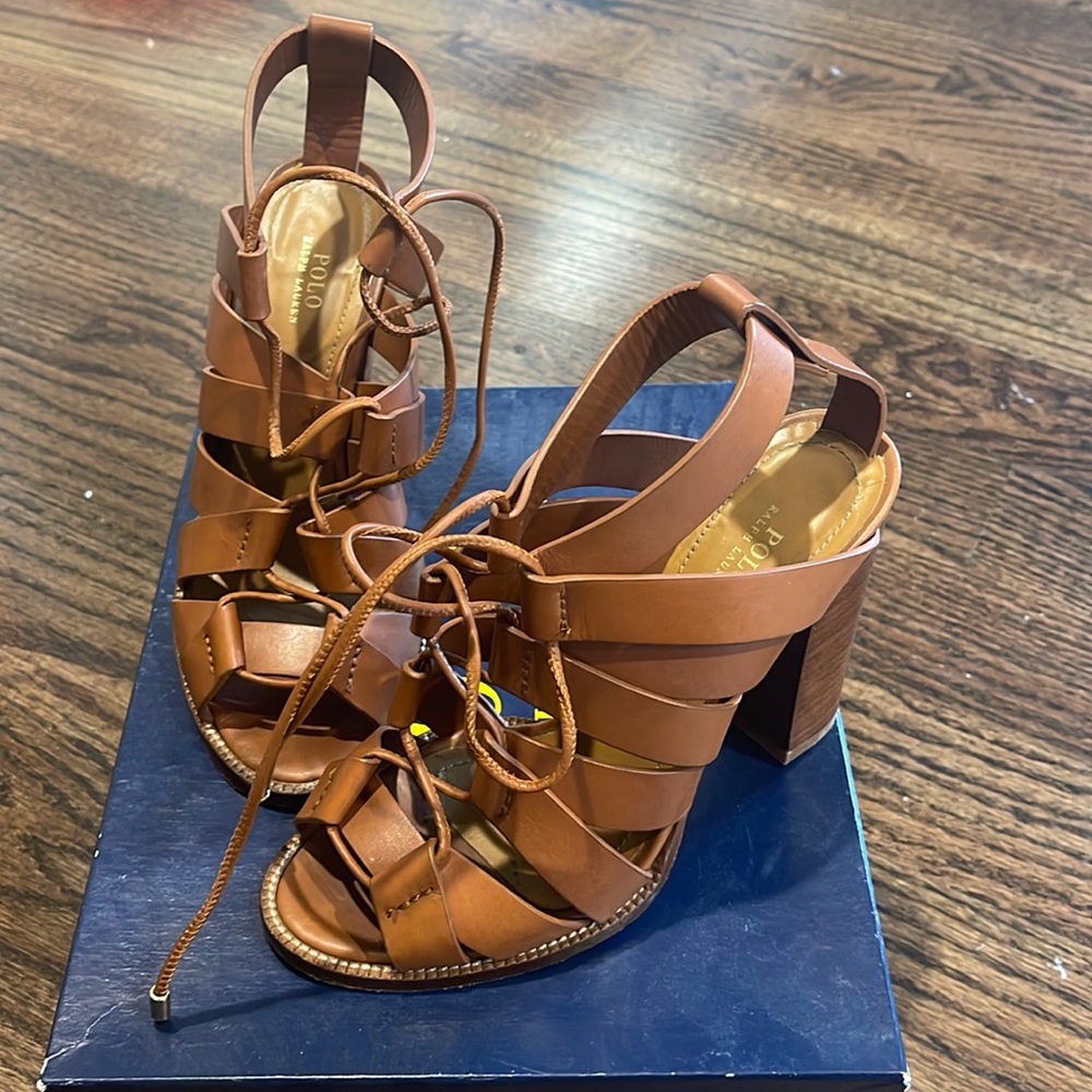 Ralph Lauren Laced up Leather Heeled Sandals